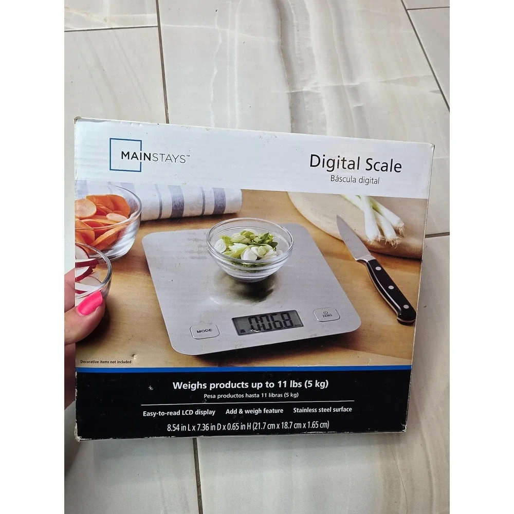 Mainstays Digital Kitchen Scale Stainless Steel 11lb Capacity EK8810WM Silver A6
